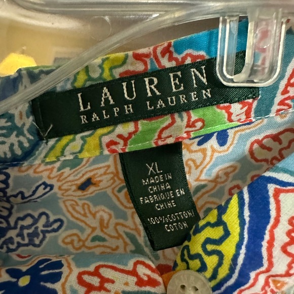 LAUREN RALPH LAUREN Women's XL Paisley Pleated V Neck Long Sleeve Tunic Blouse - Picture 5 of 9